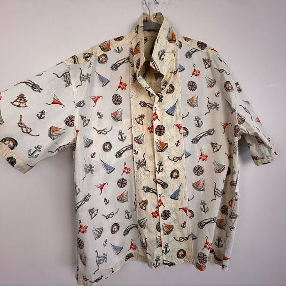 Pacific Legend Voyage Ivory Cotton Men's Hawaiian Shirt - Picture 11 of 13